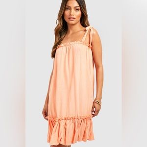 LINEN FRILL HEM SMOCK DRESS